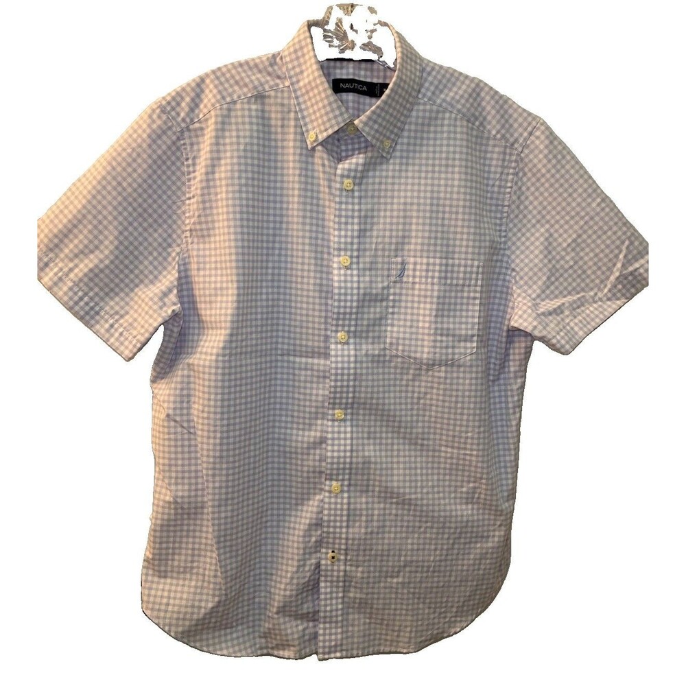 Nautica Men's Gingham Short Sleeve Button Down Shirt Medium